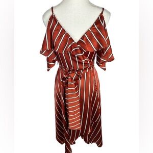 Flying Tomato Burnt Orange and White Striped Wrap Dress Size S